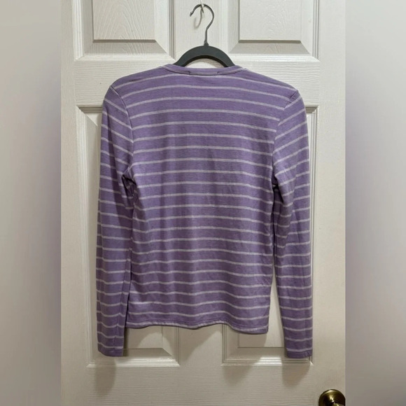 Marine layer DOUBLE KNIT HENLEY Striped LAVENDER Casual Coastal Small - Picture 2 of 9